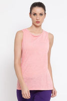 Load image into Gallery viewer, Melange Peach Cotton Gym/Sports Activewear Top with Criss-Cross Back