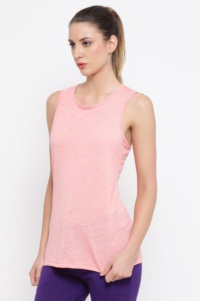 Melange Peach Cotton Gym/Sports Activewear Top with Criss-Cross Back