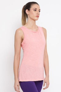 Melange Peach Cotton Gym/Sports Activewear Top with Criss-Cross Back