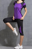 Load image into Gallery viewer, Gym Sports Active wear Top with Capri-Purple